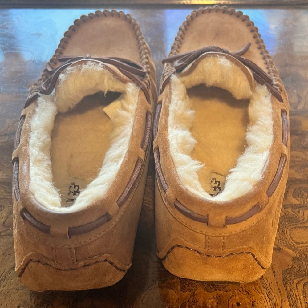 UGG Women's Chestnut Suede Shearling-Lined Moccasin Slippers